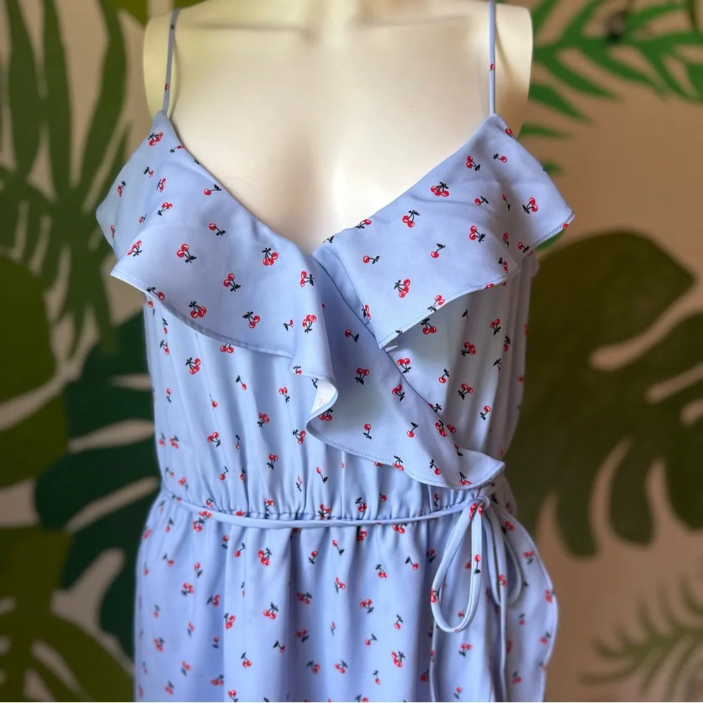 J. Crew Light Blue Floral Ruffle Wrap Dress
